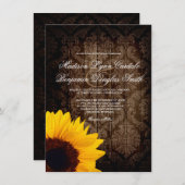 ヴィンテージのダマスク織のヒマワリの素朴な結婚式招待状 招待状 (正面/裏面)