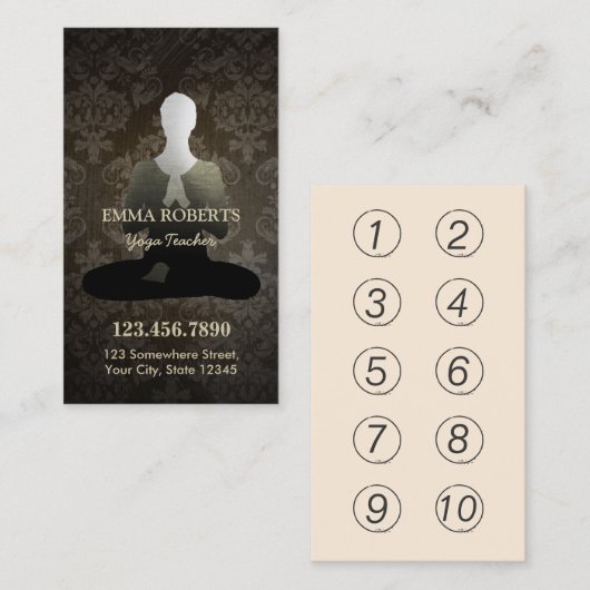 ヴィンテージのダマスク織のヨガ及び調停のロイヤリティの穿孔器 ロイヤリティカード (正面/裏面)