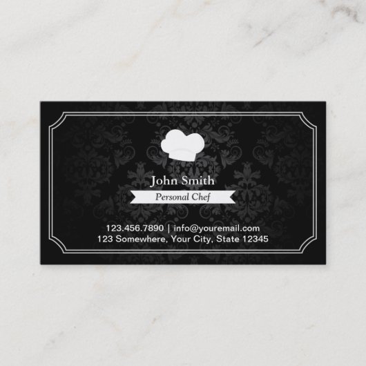 ヴィンテージのダマスク織の個人的なシェフ 名刺 (正面)