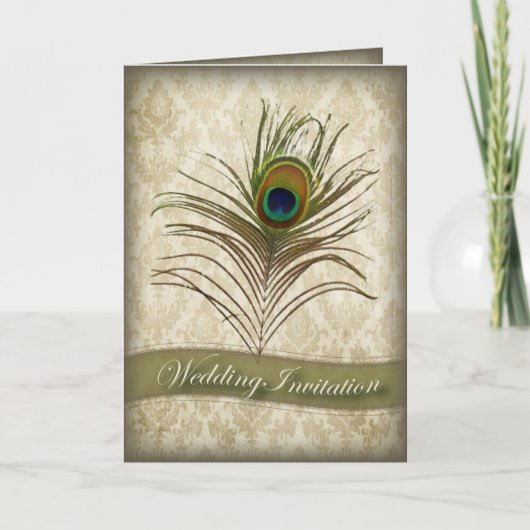 ヴィンテージのダマスク織の孔雀の結婚式招待状 招待状 (正面)