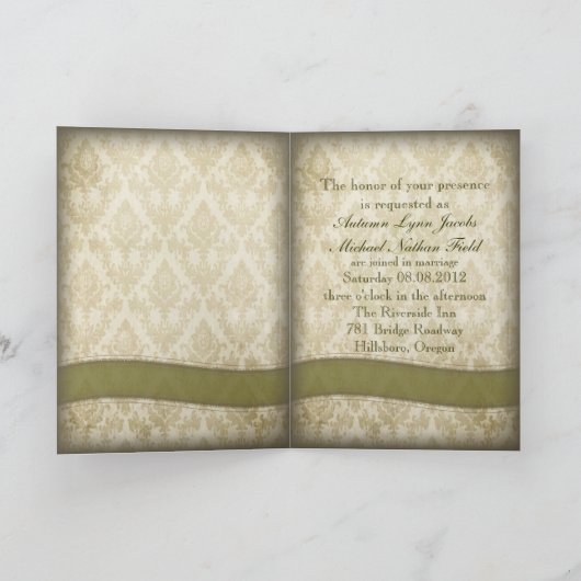 ヴィンテージのダマスク織の孔雀の結婚式招待状 招待状 (内部)