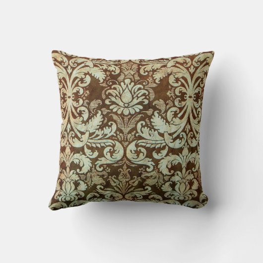 ヴィンテージのダマスク織の枕エレガントな緑のブラウン クッション (裏面)