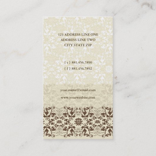ヴィンテージのダマスク織の渦巻のレースの花のプロフィールカード 名刺 (裏面)