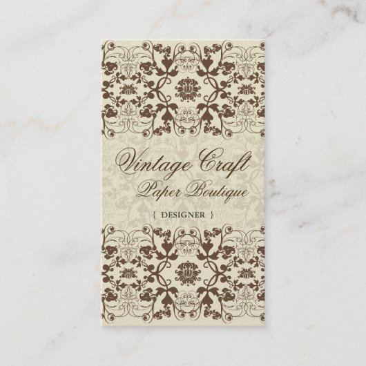 ヴィンテージのダマスク織の渦巻のレースの花のプロフィールカード 名刺 (正面)