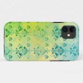 ヴィンテージのダマスク織の青い黄色緑パターン Case-Mate iPhoneケース (裏面(横))