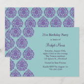 ヴィンテージのダマスク 21歳の誕生日招待状 招待状 (正面/裏面)