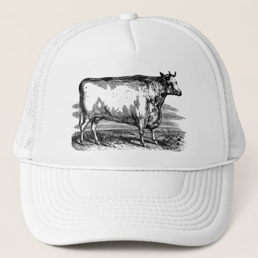 ヴィンテージのダラム牛Bullのパーソナライズなイラストレーション キャップ (正面)