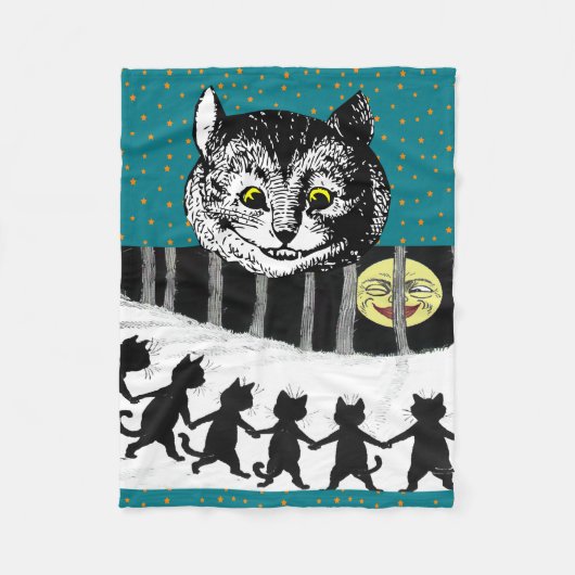 ヴィンテージのチェシャー猫のTenniel Wainの月の芸術 フリースブランケット (正面)