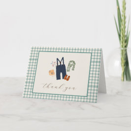 ヴィンテージのチェック柄の男の子の服のベビーシャワー サンキューカード