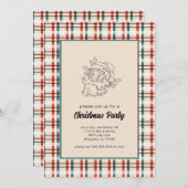 ヴィンテージのチェック柄サンタクリスマスパーティー招待状 招待状 (正面/裏面)
