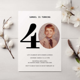 ヴィンテージのチェック柄40歳誕生日写真招待状 招待状