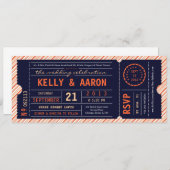 ヴィンテージのチケットの対角線のストライプの結婚式招待状 招待状 (正面/裏面)