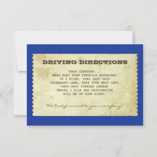 ヴィンテージのチケットを使ったウェディングレセプションのデザイン 招待状 (裏面)