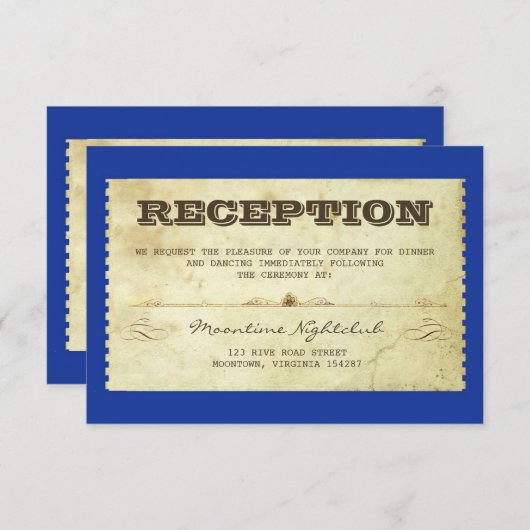 ヴィンテージのチケットを使ったウェディングレセプションのデザイン 招待状 (正面/裏面)