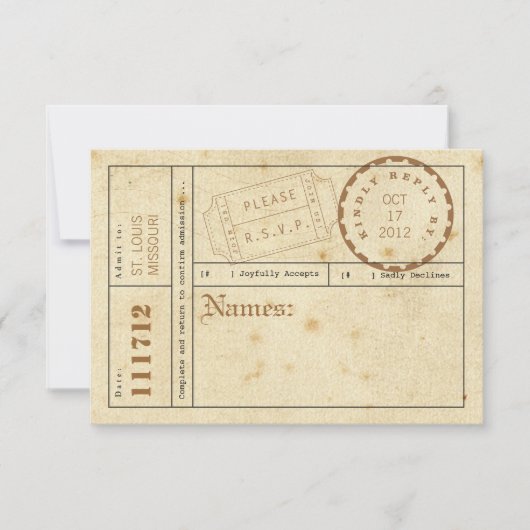 ヴィンテージのチケットタブの応答カード 出欠カード (正面)