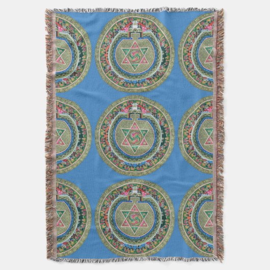 ヴィンテージのチベットのTantric仏教の曼荼羅 スローブランケット (正面縦)