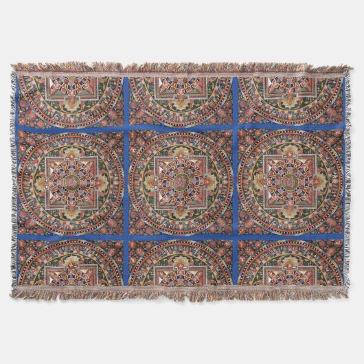 ヴィンテージのチベットのTantric仏教の曼荼羅 スローブランケット (正面)