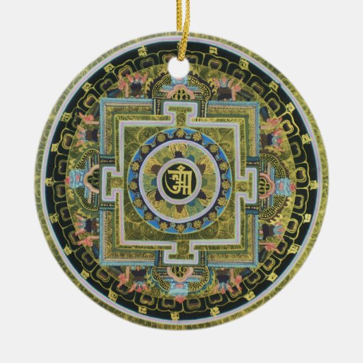 ヴィンテージのチベットのTantric仏教の曼荼羅Thangka セラミックオーナメント (正面)