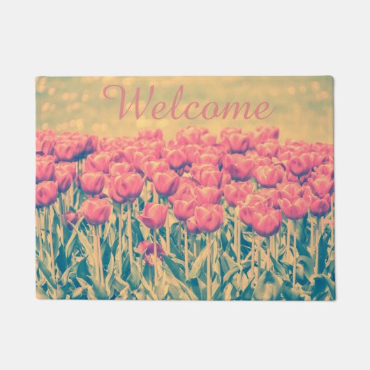 ヴィンテージのチューリップの歓迎 ドアマット (正面)