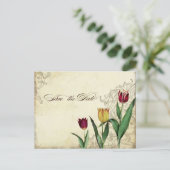 ヴィンテージのチューリップ 天使の翼 スワール ティーステンド レッド インビテーションポストカード (スタンド正面)