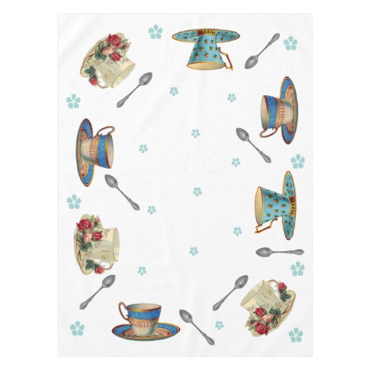 ヴィンテージのティーカップのテーブルクロス テーブルクロス (正面)