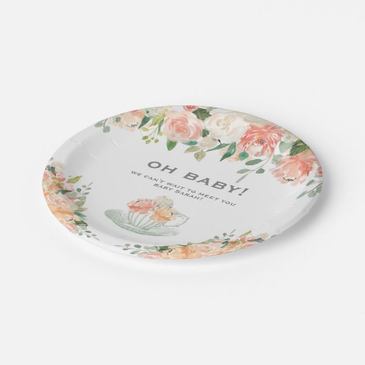 ヴィンテージのティーカップのベビーシャワーの花のプレート ペーパープレート (アングル)