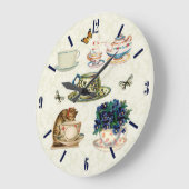 ヴィンテージのティーカップ及び茶ポットの蝶柱時計 ラージ壁時計 (傾斜)