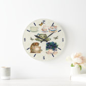 ヴィンテージのティーカップ及び茶ポットの蝶柱時計 ラージ壁時計 (ホーム)