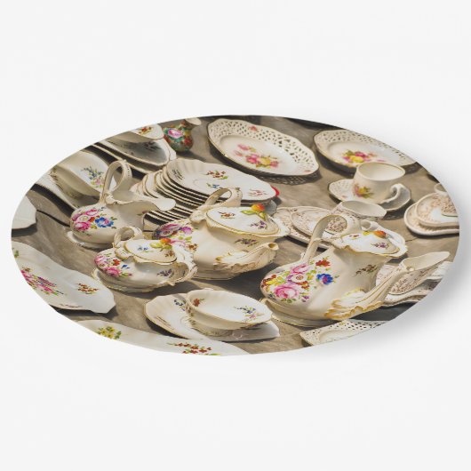 ヴィンテージのティーセットの使い捨て可能な紙皿 ペーパープレート (アングル)
