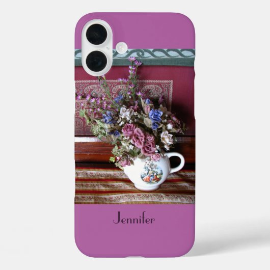 ヴィンテージのティーポットと花，紫，蘭，名前 Case-Mate iPhoneケース (裏面)