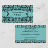 ヴィンテージのティール（緑がかった色）および黒いダマスク織の名刺 名刺 (正面/裏面)