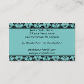 ヴィンテージのティール（緑がかった色）および黒いダマスク織の名刺 名刺 (裏面)