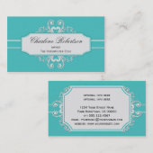 ヴィンテージのティール（緑がかった色）の白の渦巻 名刺 (正面/裏面)