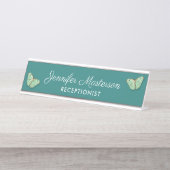 ヴィンテージのティール(緑がかった色)の背景(名前あり) デスクネームプレート (正面)