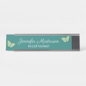 ヴィンテージのティール(緑がかった色)の背景(名前あり) デスクネームプレート (正面)