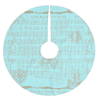 ヴィンテージのティール（緑がかった色）の航海のな音楽的なシート ブラッシュドポリエステルツリースカート