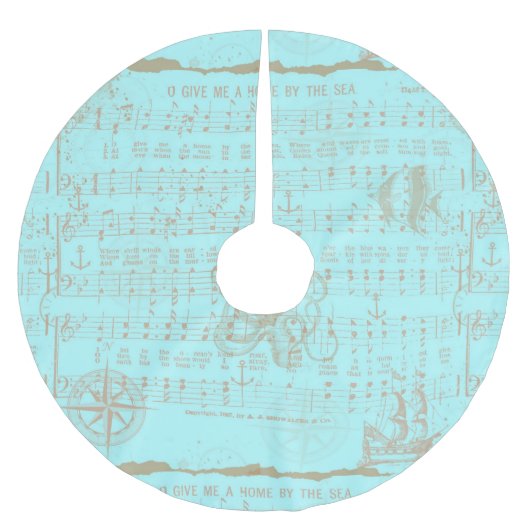 ヴィンテージのティール（緑がかった色）の航海のな音楽的なシート ブラッシュドポリエステルツリースカート (正面)