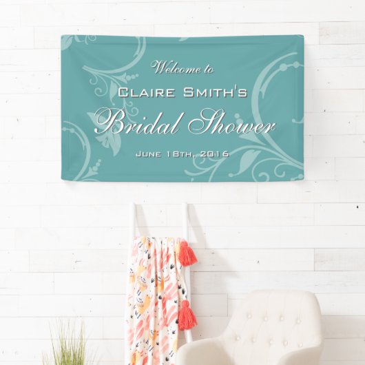 ヴィンテージのティール(緑がかった色)の花柄の歓迎のブライダルシャワー 横断幕 (インサイチュ)