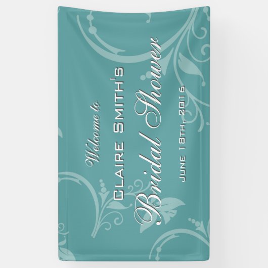 ヴィンテージのティール(緑がかった色)の花柄の歓迎のブライダルシャワー 横断幕 (縦)