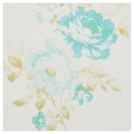 ヴィンテージのティール（緑がかった色）の花柄パターン ファブリック (見本)