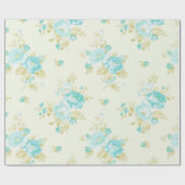 ヴィンテージのティール（緑がかった色）の花柄パターン ラッピングペーパー (フラット)