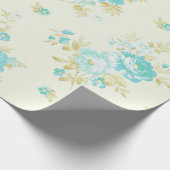 ヴィンテージのティール（緑がかった色）の花柄パターン ラッピングペーパー (角)