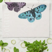 ヴィンテージのティール(緑がかった色)の青い紫色のピンクの蝶スケッチ キッチンタオル (折り畳み)