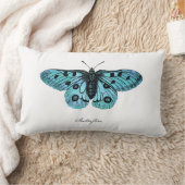 ヴィンテージのティール（緑がかった色）の青い蝶イラストレーション- 1800's ランバークッション (ブランケット)