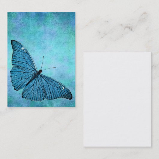 ヴィンテージのティール（緑がかった色）の青い蝶19世紀のイラストレーション 名刺 (正面/裏面)