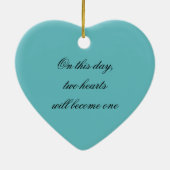 ヴィンテージのティール（緑がかった色）の黒のダマスク織の保存日付のオーナメント セラミックオーナメント (裏面)