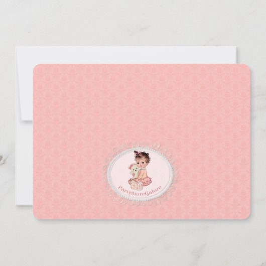 ヴィンテージのテディー・ベアの女の子のベビーシャワー招待状2 招待状 (裏面)