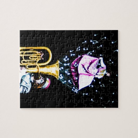 ヴィンテージのテューバのプレーヤーおよび歌手音楽ノート ジグソーパズル (横)