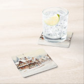 ヴィンテージのデジタルビレッジのクリスマス。 スクエアペーパーコースター (インサイチュ)