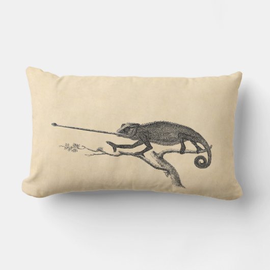 ヴィンテージのトカゲのカメレオンのイラストレーションのテンプレート ランバークッション (正面)